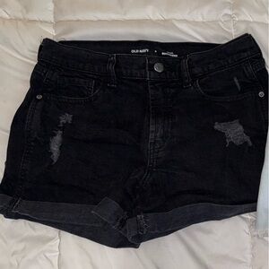 Black Distressed Denim Shorts